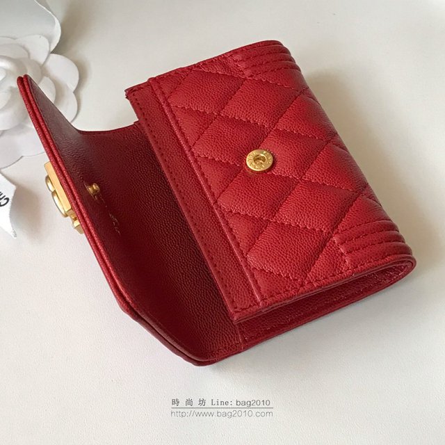 Chanel女包 80603 香奈兒新款leboy小卡包 菱格紋Chanel翻蓋短錢包  djc2988
